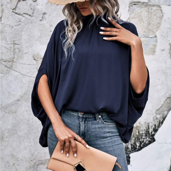 Boho Batwing Sleeve Mock Neck Top Blouse Shirt - Picture 5 of 6